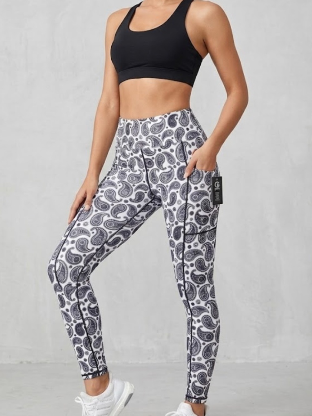 GRRL brand leggings featuring a black and white paisley NWOT XXL